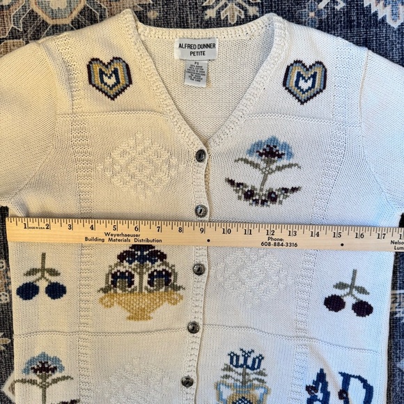 Vintage Alfred Dunner Womens Cream Embroidered Button Cardigan Size Petite Small - Picture 14 of 16